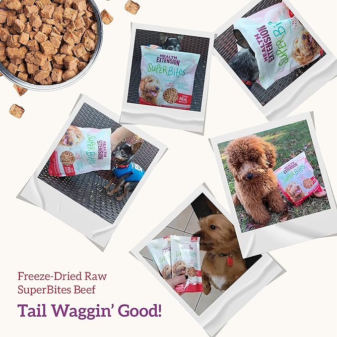 Health Extension Super Bites, Freeze-dried Raw, Gluten & Grain-free, with Extra Protein & Super Tasty Healthy Meal Mixer for Dogs, Beef Recipe (18 Oz / 226 g)