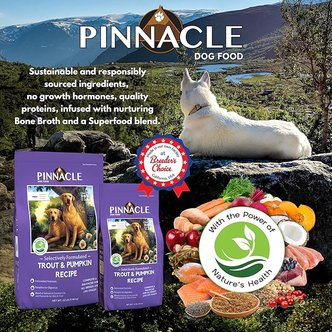 pinnacle pet Trout & Pumpkin Dry Dog Food 22 lb, Infused with Broth