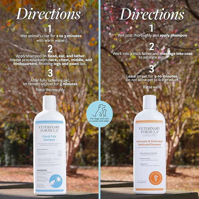 Veterinary Formula Flea and Tick Shampoo for Dogs and Cats & Clinical Care Antiseptic and Antifungal Medicated Shampoo for Dogs & Cats