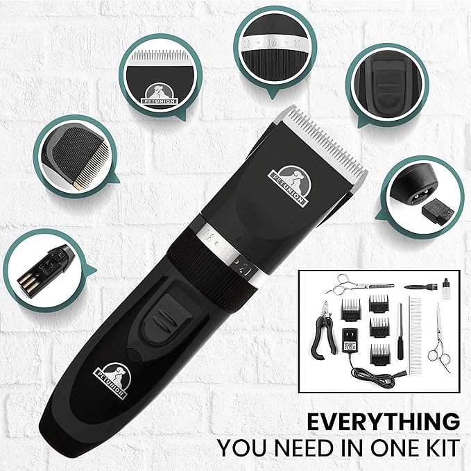 Professional Dog Grooming Kit - Cordless Low Noise Dog Clippers for Grooming Thick Coats - All Pet Safe Cat Hair Trimmer - Pet Grooming Kit Includes Dog Hair Clippers, Nail Trimmer & Shears