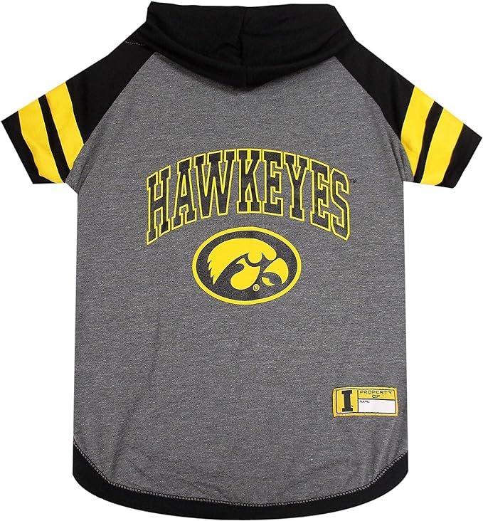 NCAA IOWA HAWKEYES HOODIE for DOGS & CATS, SMALL COLLEGIATE Licensed DOG HOODY Tee Shirt. Sports HOODY T-Shirt for Pets. COLLEGE Sporty Dog Hoodie Shirt.