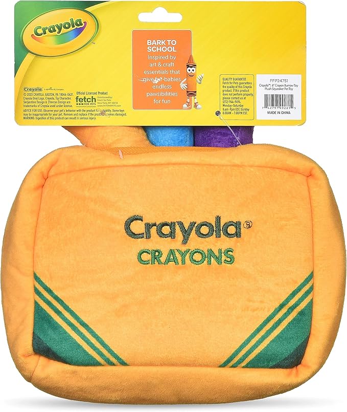 Crayola for Pets Crayon Burrow Toy Plush Squeaker Dog Toy, 8”, Pup-Visible Color Toys Dogs See Best, Burrow Style Dog Toy with 3 Removeable Plush Toys, Enrichment Dog Toys