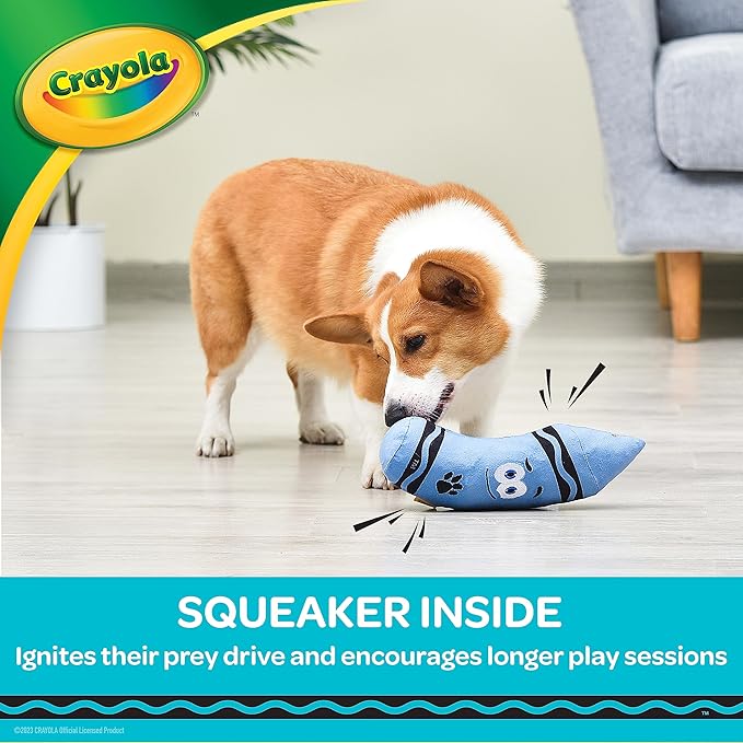 Crayola for Pets Large Blue Aromathera-play Plush Squeaker Crayon Dog Toy in Pup-Visible Colors Dogs See Best, 12” Rosemary Scent, Blue Plush Crayon Rosemary Scented Dog Toy with Soothing Scents