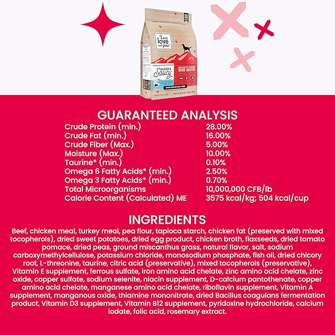 I AND LOVE AND YOU" Baked and Saucy Dry Dog Food with Gravy Coating, Beef and Sweet Potato Recipe, Grain Free, Coated in Bone Broth, Prebiotics and Probiotics, Real Meat, No Fillers, 21 lb Bag
