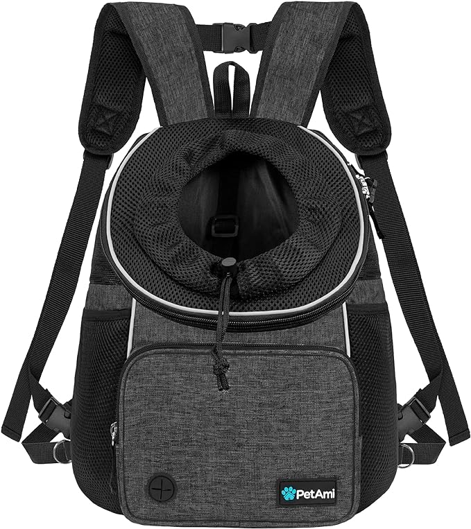 PetAmi Dog Front Carrier Backpack, Adjustable Dog Pet Cat Chest Carrier Backpack, Ventilated Dog Carrier for Hiking Camping Travel, Small Medium Dog Puppy Large Cat Carrying Bag, Max 15 lbs, Dark Gray