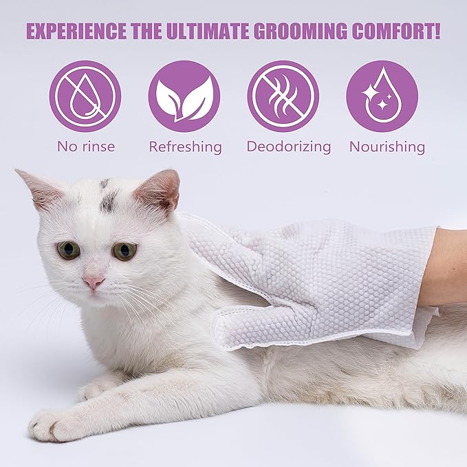 Pet Grooming Gloves for Dog Cat - 4 Pcs Quick Bath Pet Wipes - No Rinse Cat Dog Bath Wipes - Dog Wipes Cleaning Deodorizing, Nourish Fur - Pet Wipes for Paws, Butt and Body