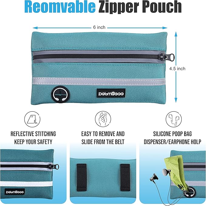 Hands Free Dog Leash with Zipper Pouch, for Medium and Large Dogs, 4Ft 6 Ft, Waist Leash for Dog, Durable Bungee for Walking, Jogging, and Running Your Dog (Large, 25-120 lbs, Blue)