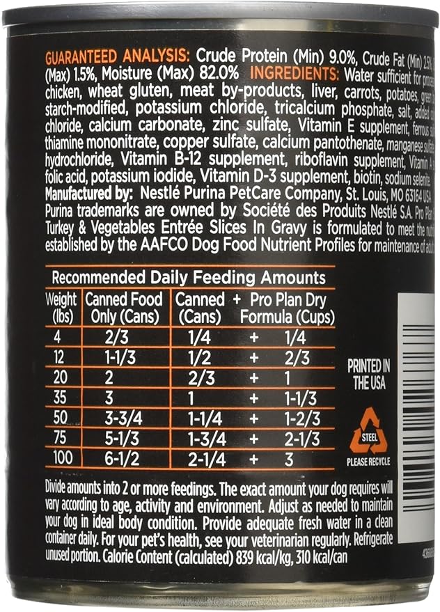 Nestle Purina Petcare 381710 12/13 oz Pro Plan Turkey and Vegetables Entree for Adult Dogs