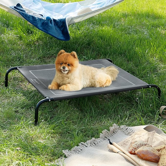 Bedsure Small Elevated Cooling Outdoor Dog Bed - Raised Dog Cots Beds for Small Dogs, Portable Indoor & Outdoor Pet Hammock Bed with Skid-Resistant Feet, Frame with Breathable Mesh, Grey, 35 inches
