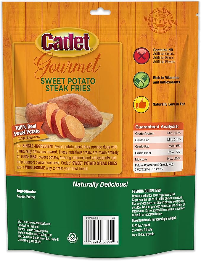 Cadet Gourmet Sweet Potato Fries Dog Treats - Healthy & Natural Sweet Potato Dog Training Treats for Small & Large Dogs - Inspected & Tested in USA (8 oz.)