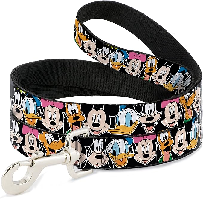 Dog Leash Classic Disney Character Faces Black 4 Feet Long 1.5 Inch Wide