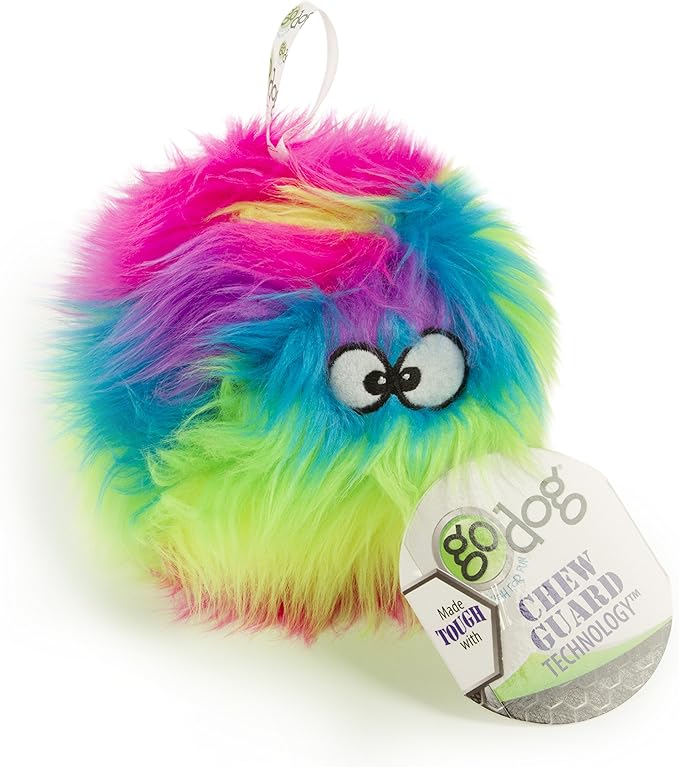 goDog Furballz Squeaky Plush Ball Dog Toy, Chew Guard Technology - Rainbow, Medium