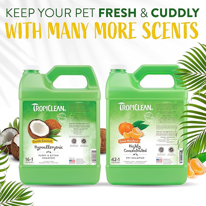 TropiClean Coconut Hypoallergenic Dog Shampoo | Gentle Puppy Shampoo for Sensitive Skin | Natural Pet Shampoo Derived from Natural Ingredients | Kitten Friendly | Made in the USA | 1 gal.