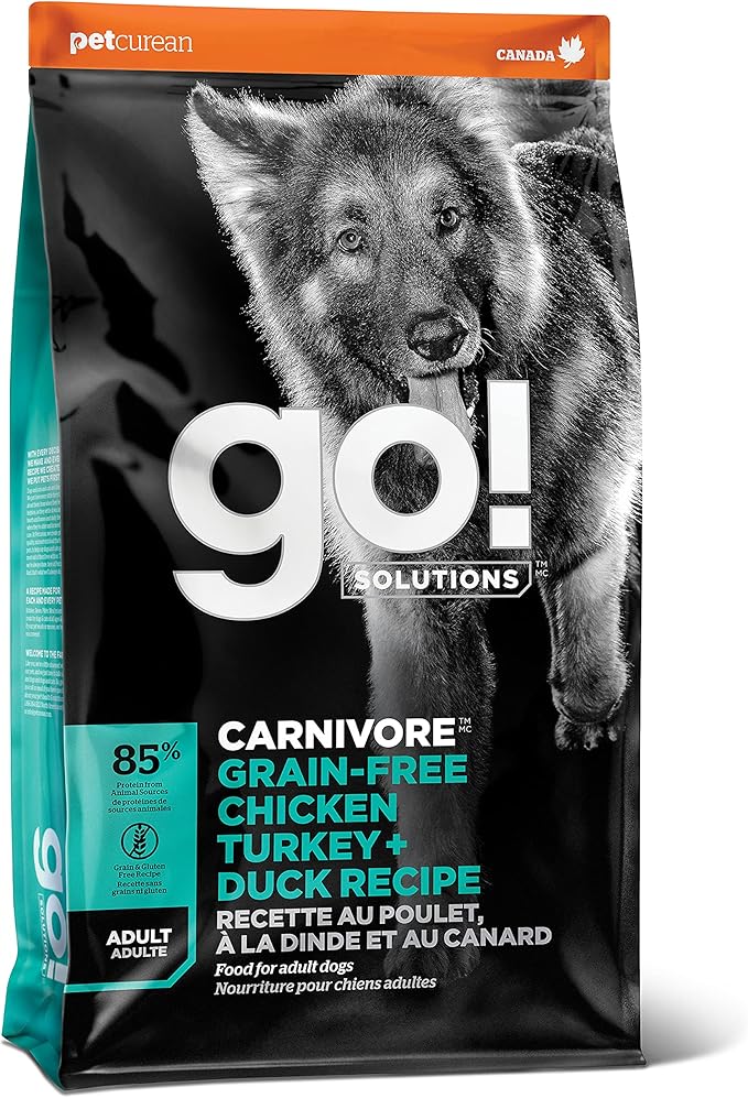 GO! SOLUTIONS Carnivore Grain Free Dog Food for Adult Dogs, 22 lb – Chicken, Turkey + Duck Recipe – Protein Rich Dry Dog Food – Complete + Balanced Nutrition for Adult Dogs