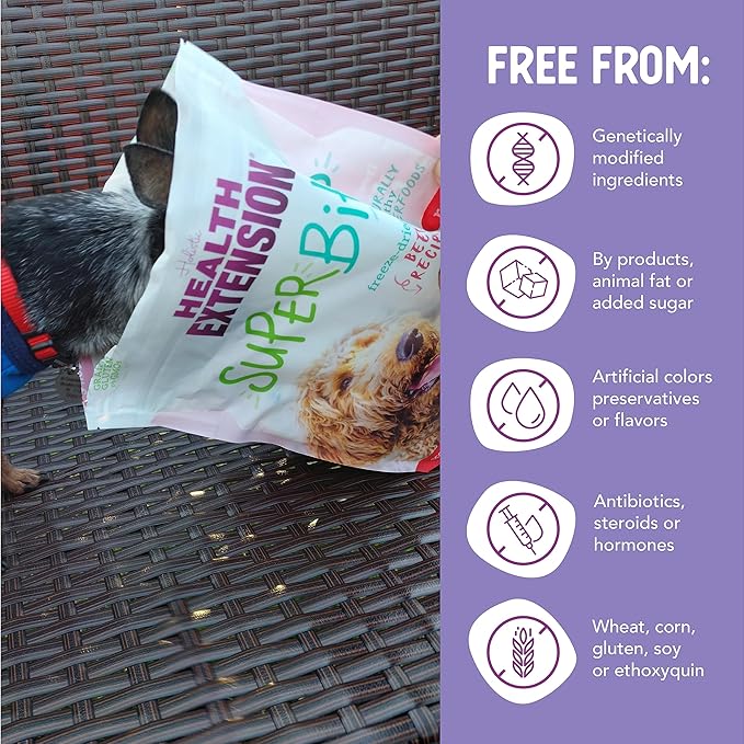 Health Extension Super Bites, Freeze-dried Raw, Gluten & Grain-free, with Extra Protein & Super Tasty Healthy Meal Mixer for Dogs, Beef Recipe (18 Oz / 226 g)