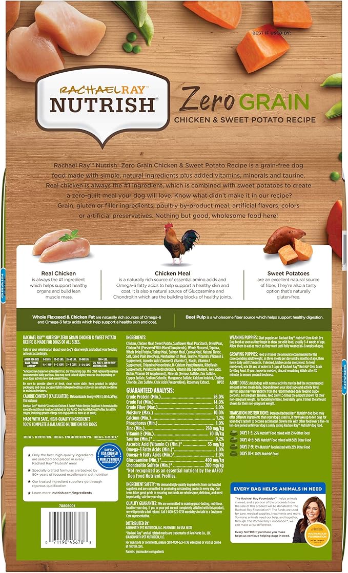 Rachael Ray Nutrish Zero Grain Dry Dog Food, Chicken & Sweet Potato Recipe, 13 Pound Bag