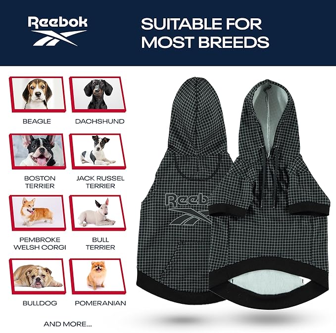 Reebok Dog Hoodie – Fleece Dog Sweater with Leash Hole, Cold Winter Dog Sweatshirt for Small Medium and Large Dogs, Premium Dog Fall Sweater Pullover Hoodie, Cozy Warm Perfect Dog Christmas Outfit