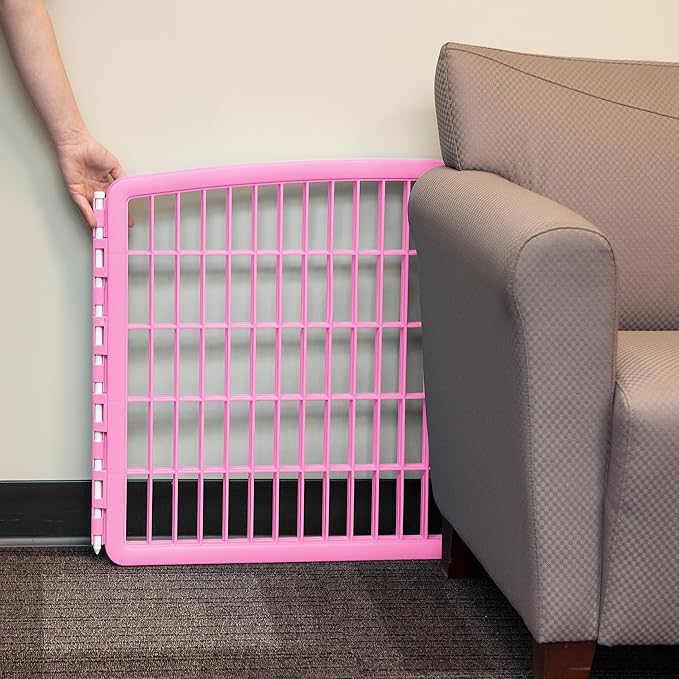 IRIS USA 24'' Pet Playpen 2 Panel Add-On with Connecting Rods, Dog Playpen, Puppy Small Medium Dogs, Heavy-Duty Molded Plastic, Rust-Free, Non-Skid Rubber Feet, Easy Assemble, Customizable, Pink