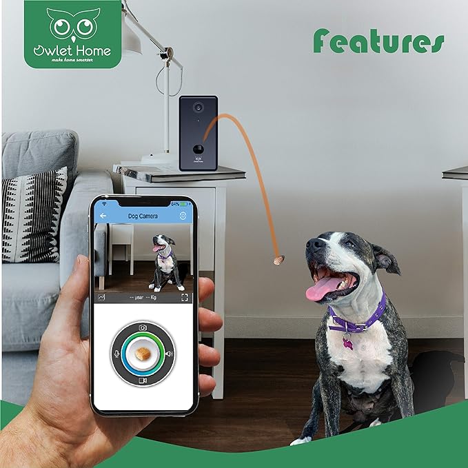 Pet Camera with Treat Dispenser/Tossing for Dogs/Cats, Smart Dog/Cat Camera, Free App, 2.4G & 5G WiFi, 1080P HD Live Video, Auto Night Vision, 2-Way Audio, Motion Alert, No Monthly Fee