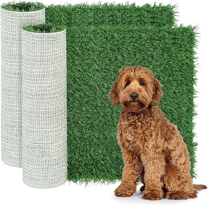 Dog Grass Pee Pad, 2 Packs Replacement Artificial Grass Patch for Potty Tray, Reusable Puppy Training Turf Mat, High Drainage - 23 x 18 Inches