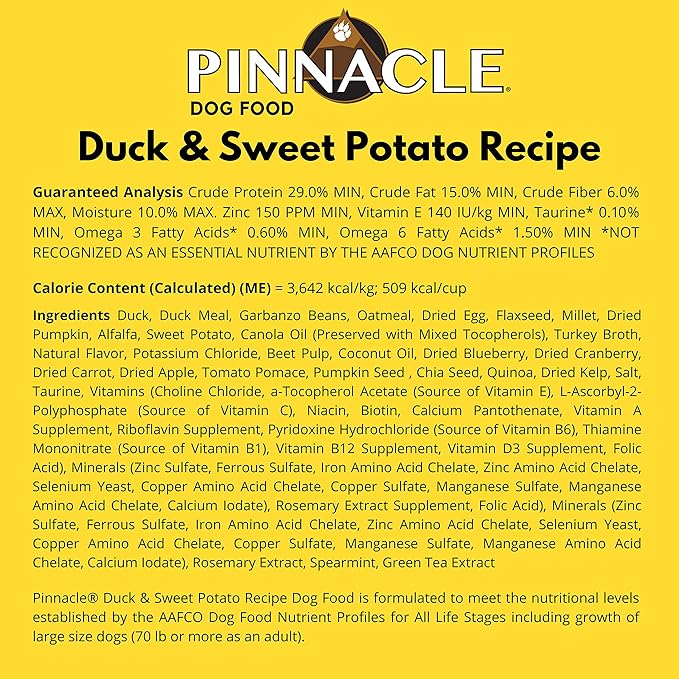 pinnacle pet Duck & Sweet Potato Dry Dog Food 4 lb, Infused with Broth