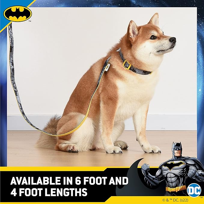 DC Comics Vintage Batman Collection 6 Foot Dog Leash (72 inch) | Cute Yellow and Black Dog Leash Easily Attaches to Any Dog Collar or Harness | 6 Ft Dog Leash Batman Design