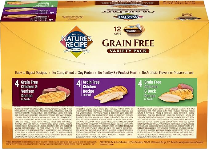 Nature's Recipe Grain Free Large Breed Chicken, Sweet Potato & Pumpkin 24 Pounds Dry Dog Food + Grain Free Chicken Recipes Variety Pack 2.75 Ounce (Pack of 24) Wet Dog Food Bundle