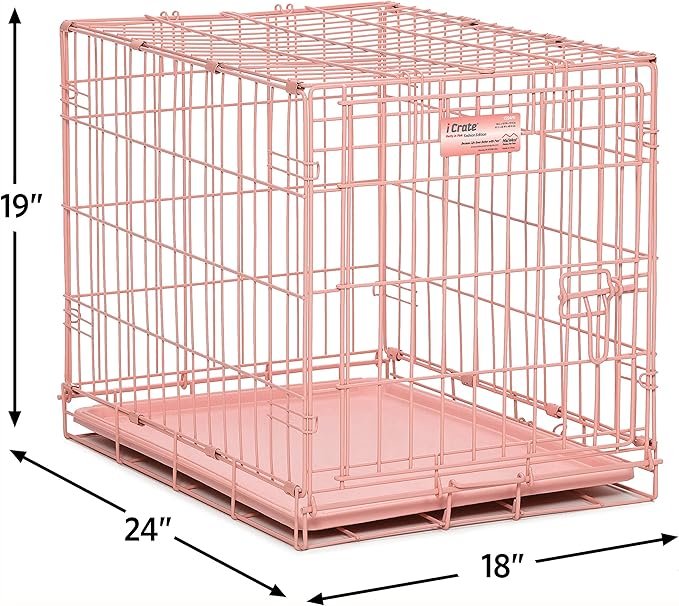 MidWest Homes for Pets iCrate Dog Crate Starter Kit, 24-Inch Dog Crate Kit Ideal for Small Dog Breeds ( uo to 25 pounds) Includes Dog Crate, Pet Bed, 2 Dog Bowls & Dog Crate Cover (Pink), 1524PK-KIT