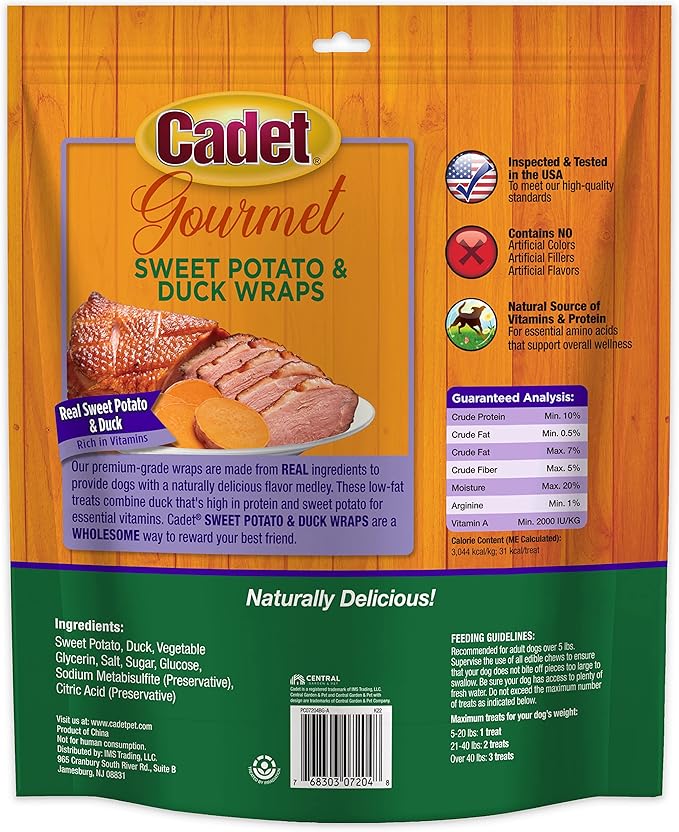 Cadet Gourmet Sweet Potato & Duck Wraps Dog Treats - Healthy & Natural Duck & Sweet Potato Dog Training Treats for Small & Large Dogs - Inspected & Tested in USA (28 oz.)