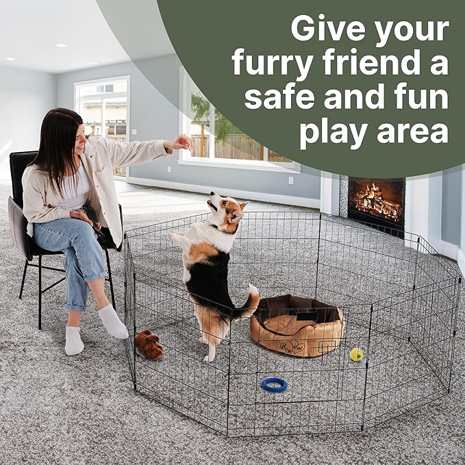 Premium Dog playpen - Foldable Metal Pet Playpen with 8 24x24In Panels, Dog Exercise Pen with Door, Dog Play Pen Indoor/Outdoor, Puppy Playpen 61x24 Inches, X pens for Dogs, Black