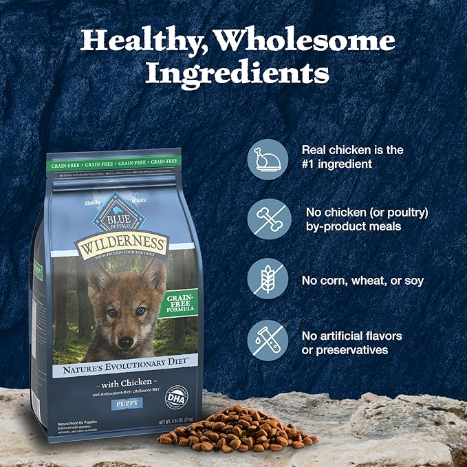 Blue Buffalo Wilderness Puppy High-Protein Dry Dog Food with Real Chicken, Grain-Free, Made in the USA with Natural Ingredients, Chicken, 24-lb. Bag