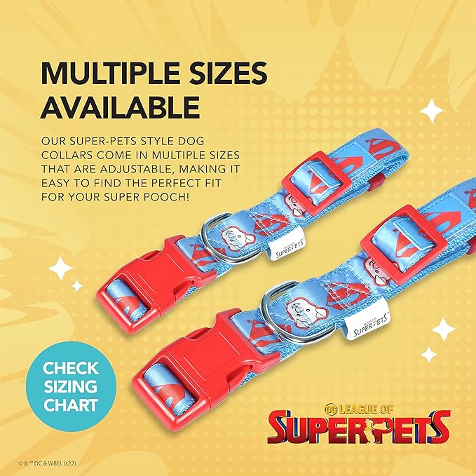 DC Comics League of Super-Pets Krypto Superman Dog Collar, Large | Officially Licensed DC League of Super-Pets Dog Collar | Large Dog Collar DC Krypto Super Dog Superman Style with D-ring for Leash
