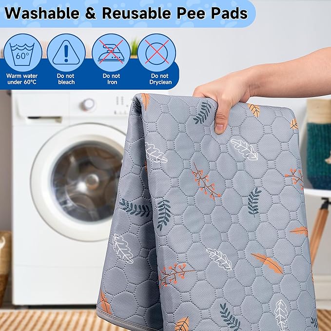 2 Pack Washable Guinea Pig Pee Pads, Waterproof Reusable Guinea Pig Cage Liners, Absorbent Bedding Training Mat for Small Animal Guinea Pigs Rabbit Bunny Hamster (Leaves - Light Grey, 24x48)