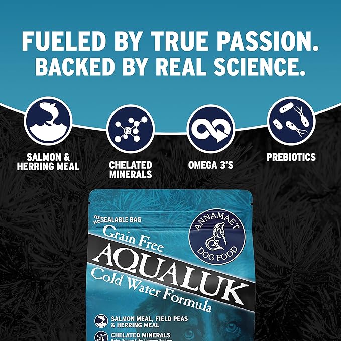 Annamaet Grain-Free Aqualuk Cold Water Fish Formula Dry Dog Food, (Salmon & Herring), 25-lb Bag
