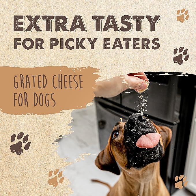 Mighty Paw Yak Cheese Food Topper - Grated Cheese Dog Food Enhancer for Picky Eaters - A Suitable Chicken Free Dog Food Topper and Food Enhancer for Wet Dog Food and Dry Dog Food - Appetite Stimulant