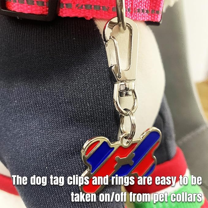 6 Pcs 1.6 inch Dog Tag Clips for Collar, Replaceable Dog ID Name Tag Ring Clip Dog Tag Attachment Clip Pet tag Quick Clip Clips Rings for Pet Collar and 9 Pcs Key Ring Clips Accessories