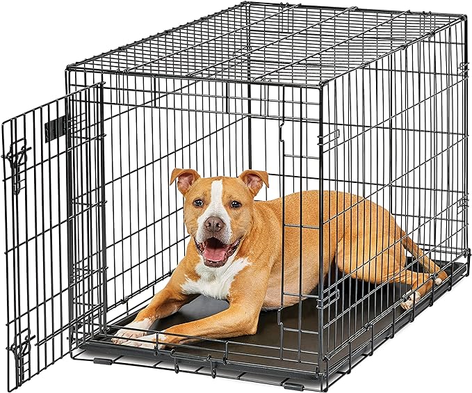 MidWest Homes for Pets Dog Crate | Life Stages 36' Folding Metal Divider Panel, Floor Protecting Feet, Leak-Proof Pan 36L x 23W 25H Inches, Intermediate Breed, Black