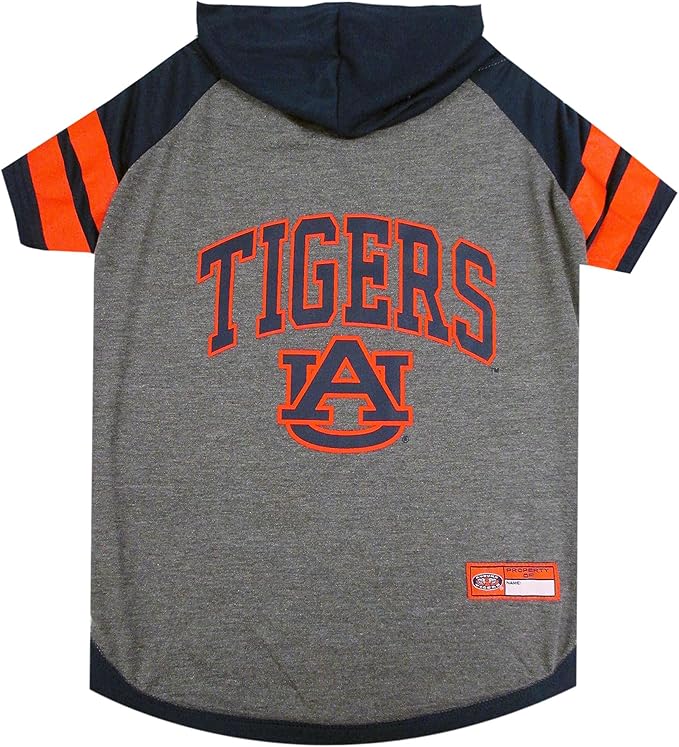 NCAA AUBURN TIGERS HOODIE for DOGS & CATS, X-SMALL COLLEGIATE Licensed DOG HOODY Tee Shirt. Sports HOODY T-Shirt for Pets. COLLEGE Sporty Dog Hoodie Shirt.