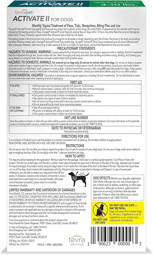 Activate II Flea and Tick Prevention for Dogs | 4 Count | Small Dogs 4-10 lbs | Topical Drops | 4 Months Flea Treatment