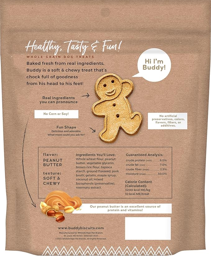 Buddy Biscuits 8 oz Bag of Softies Soft & Chewy Dog Treats, Made with Peanut Butter