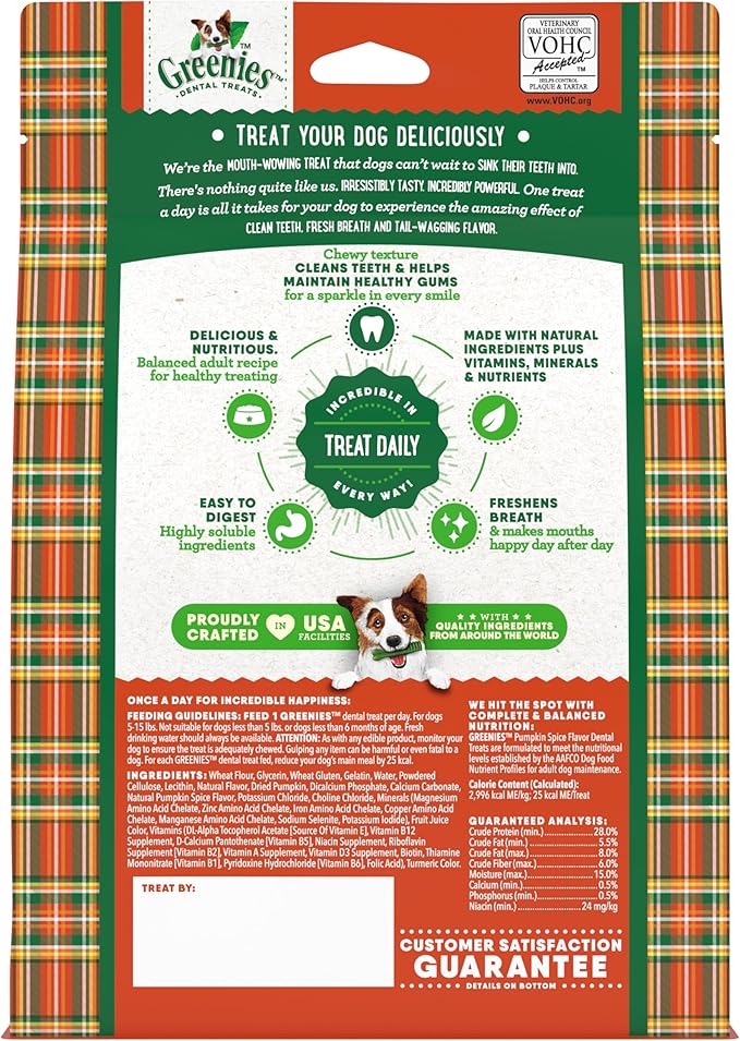Greenies Pumpkin Spice Flavor Teenie Size, Veterinarian-Recommended for Dental Care, Dog Treat Chews, Limited Edition, 12 oz., Pack of 43