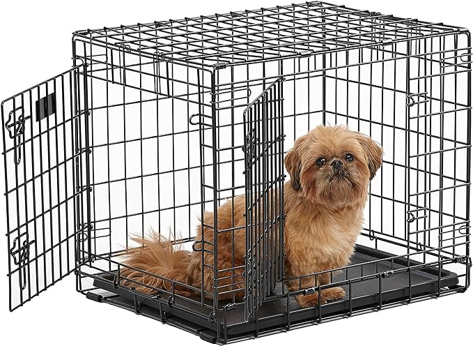 MidWest Homes for Pets Ultima Pro Series 24' Dog Crate | Extra-Strong Double Door Folding Metal Dog Crate w/Divider Panel, Floor Protecting 'Roller Feet' & Leak-Proof Plastic Pan