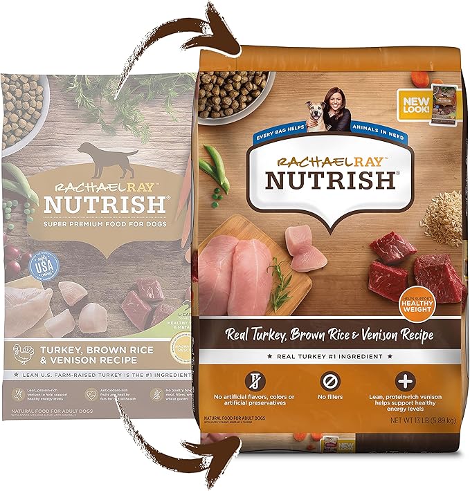 Rachael Ray Nutrish Dry Dog Food, Turkey, Brown Rice & Venison Recipe for Weight Management, 13 Pounds