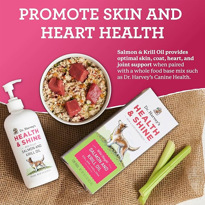Dr. Harvey's Health & Shine Salmon and Krill Fish Oil for Dogs- Supports Healthy Heart, Brain, and Eyes (16 FL OZ)