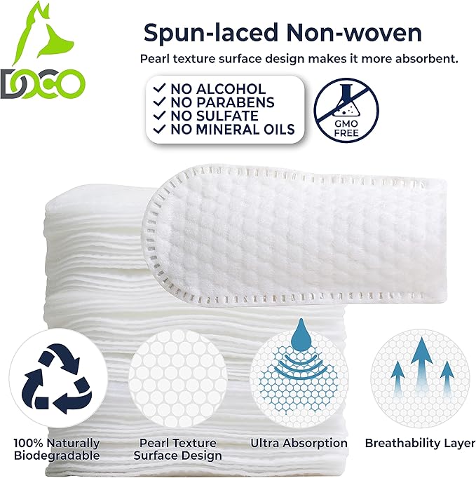 DOCO Dog Ear Wipes - All Natural Finger Veterinary Pet Ear Wipes with Eucalyptus, Aloe - 50 Count