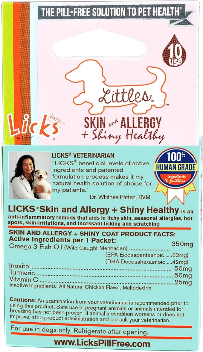 Licks Pill-Free Small Breed Dog Skin and Allergy - Omega 3 Dog Allergy Relief - Dog Vitamins & Supplements for Itch Relief - Turmeric Supplement for Dog Skin - Gel Packets - 30 Use