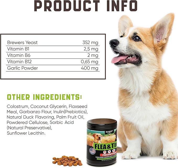 Flea and Tick Prevention Chewable for Dogs - No Collars, No Mess - Easy Help with Flea and Tick for Dogs - American Quality - for All Breeds and Ages - Duck-Flavored Treats - 180 Flea Chews for Dogs