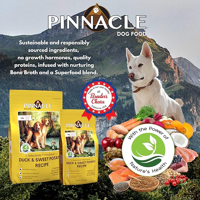 pinnacle pet Duck & Sweet Potato Dry Dog Food 4 lb, Infused with Broth