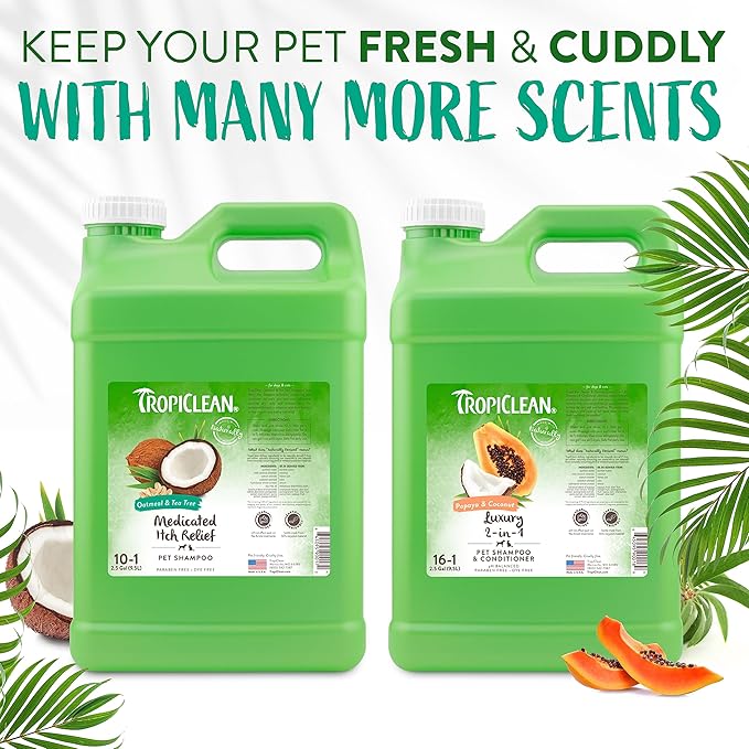 TropiClean Medicated Dog Shampoo for Allergies and Itching | Tea Tree & Oatmeal Dog Shampoo for Sensitive Skin | Natural Pet Shampoo Derived from Natural Ingredients | Made in the USA | 2.5 gallon