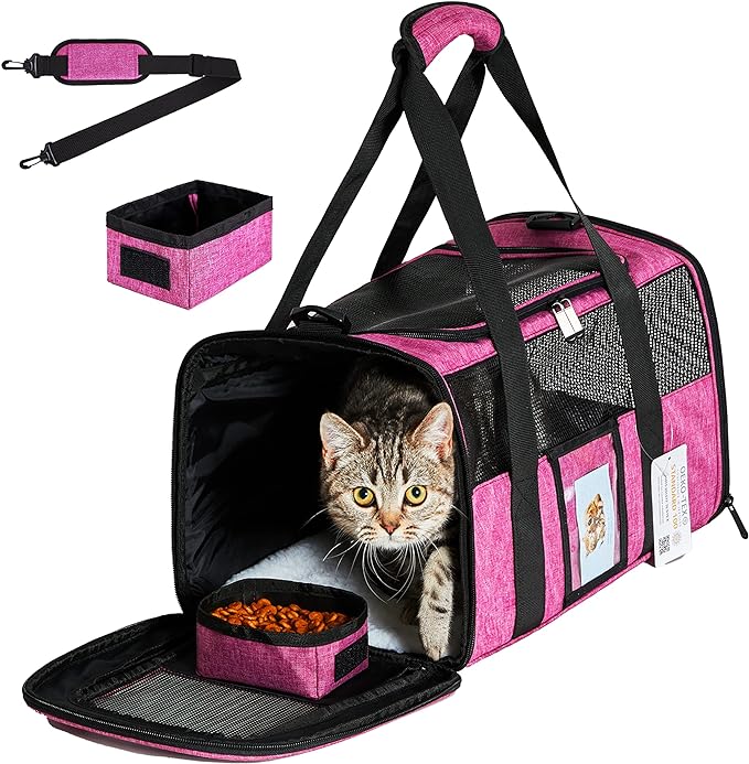 Pet Carrier - Airline Approved for Small Dogs, Cats, Kittens Under 15lb - Collapsible Soft Sided TSA Cat Travel Carrier in Red